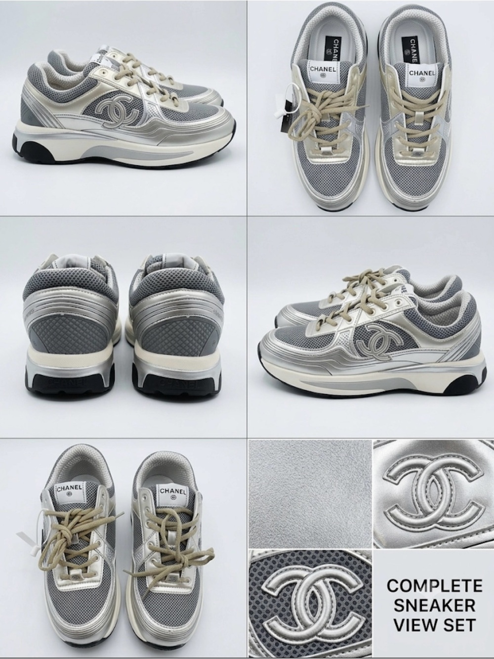 Brand new !!! Silver & Cream Mesh Logo Sneakers Size 40 9 - 9 1/2